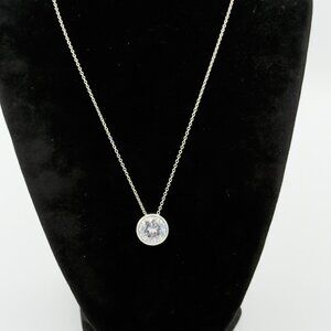 Women Sterling Silver Bezel Set Round Cut Cubic Zirconia Necklace 18"